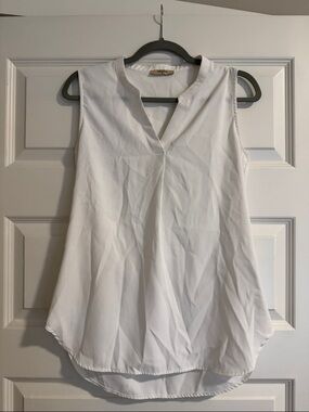 Sleeveless Split-Neck White Blouse